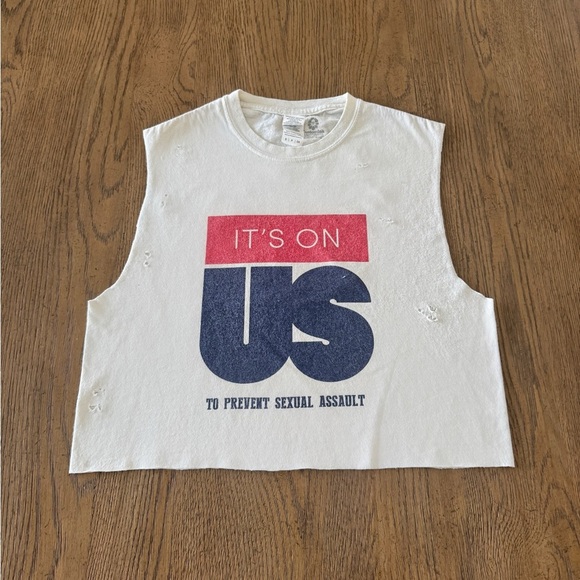 Vintage Protest “It’s On Us” Sleeveless Crop Top Muscle Tank FAU Distressed